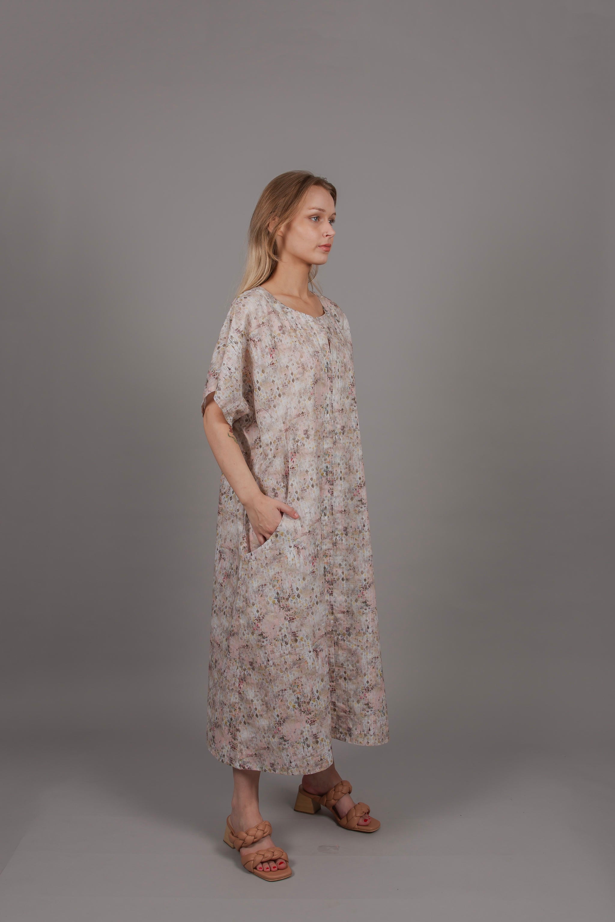 Obi Dress - Pink Moss Cotton