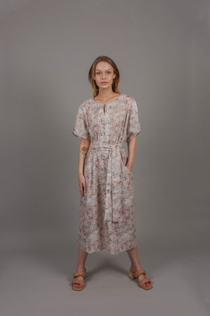 Obi Dress - Pink Moss Cotton