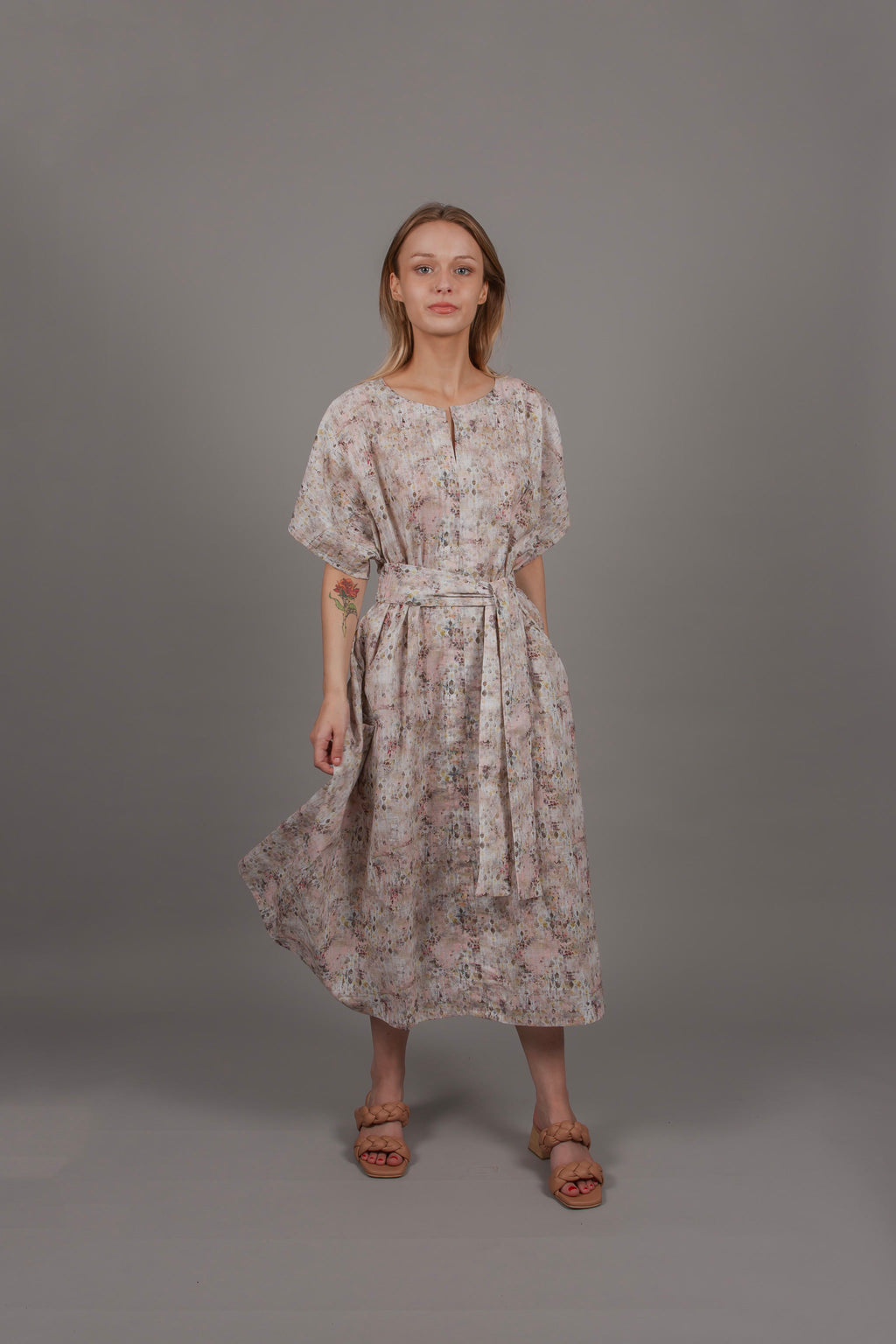 Obi Dress - Pink Moss Cotton