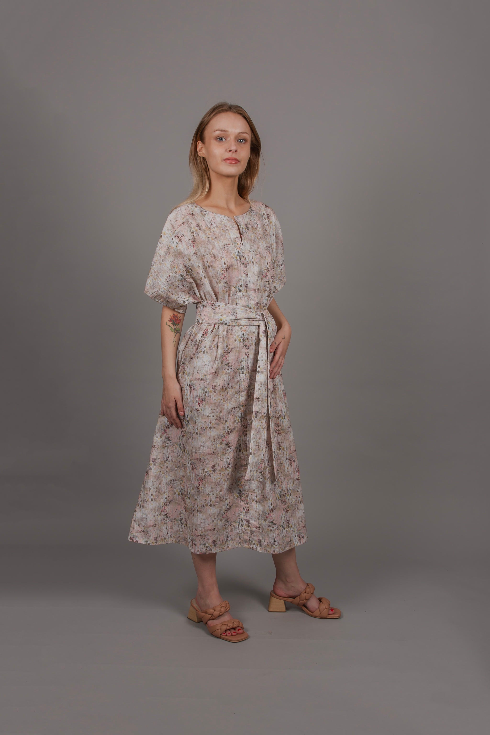 Obi Dress - Pink Moss Cotton