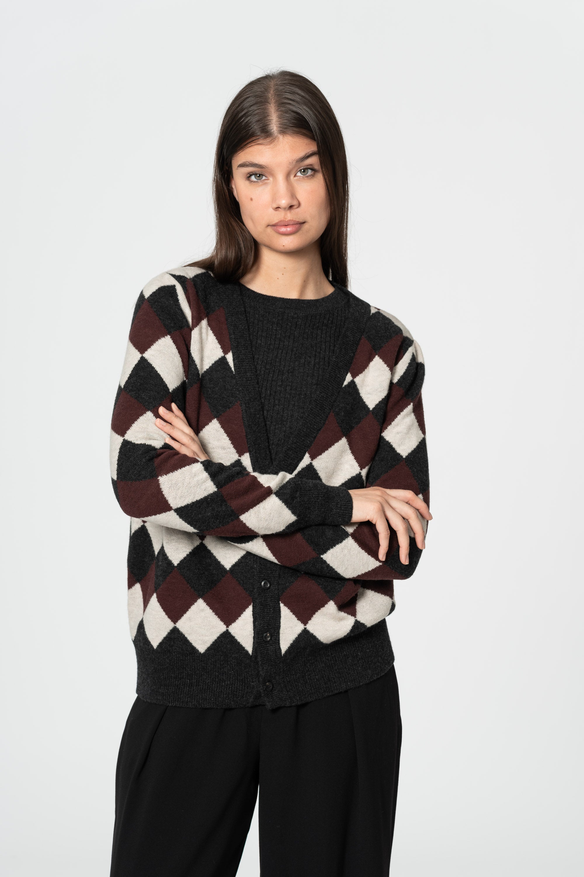 DINADI Merino Checkered Cardigan - Merlot Red – Tonic & Cloth