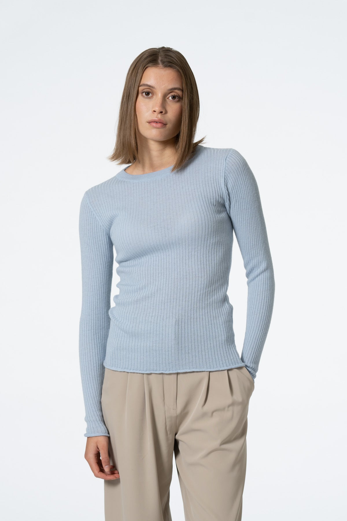 MERINO Fitted Rib Sweater - Blue Mist