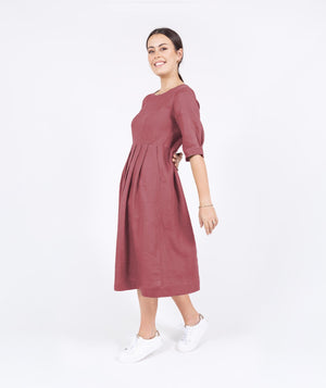 Pleated Linen Dress - Persian Pink